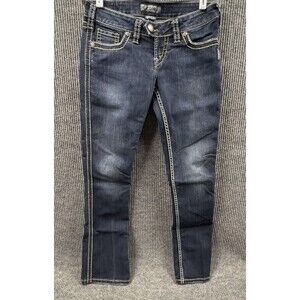 Silver Jeans Women 30x30 Tuesday Slim Bootcut Dark Wash Embroidered Indigo Denim